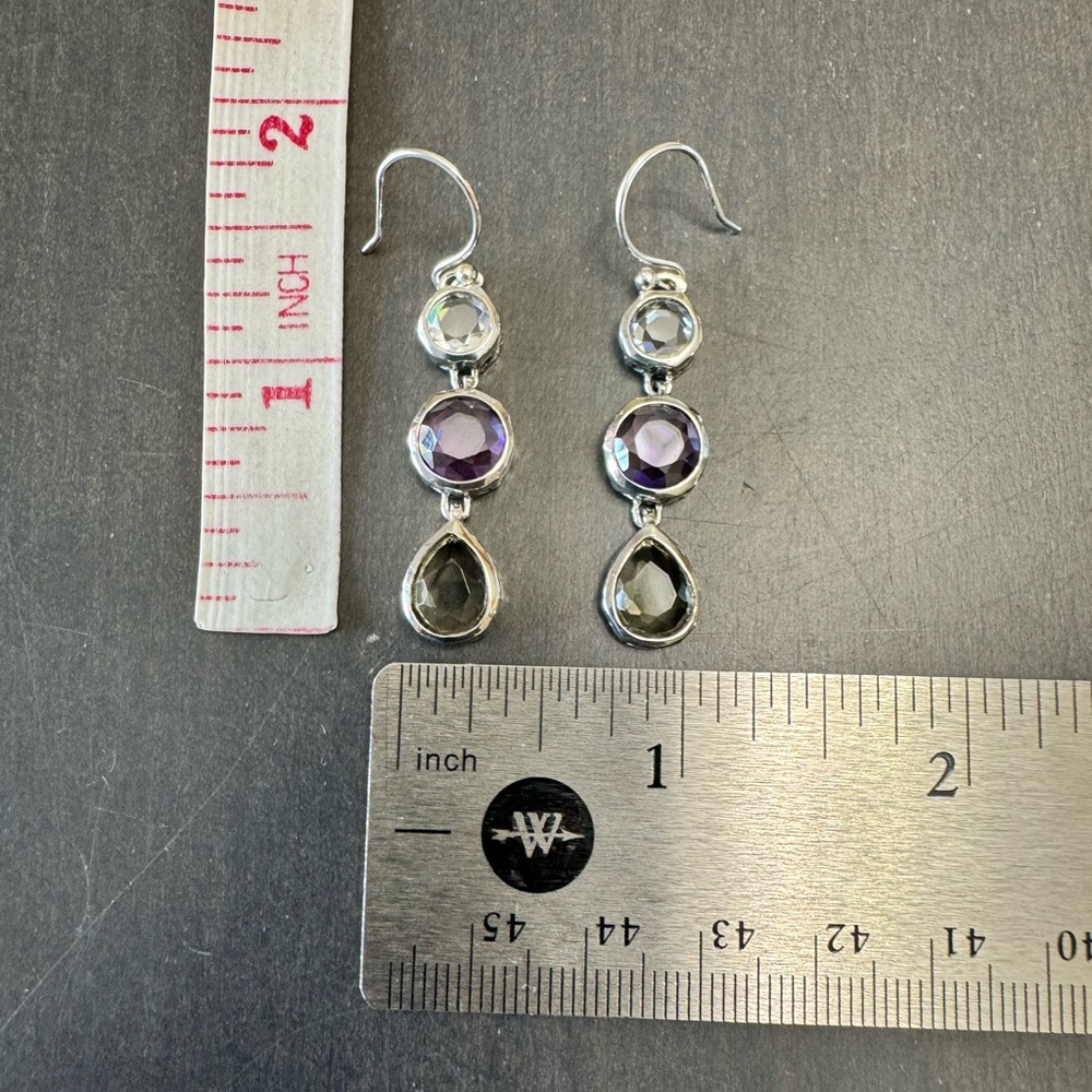 Silpada Earrings W2283 PLUM PRETTY CZ Sterling Silver Purple Grey Dangle - Picture 5 of 13
